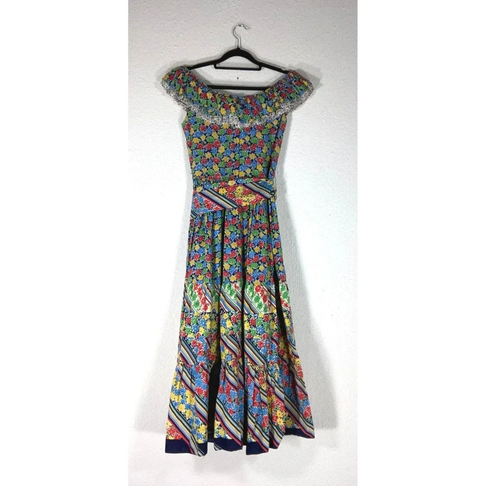 Victor Costa Multicolor Floral Maxi Dress - Medium- Vintage 70s Luxury Brand